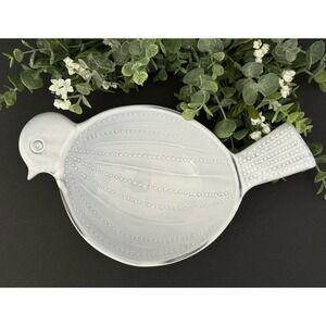 CRATE & BARREL Bird Shaped Ceramic White Textured Stoneware Dish/Bowl Portugal